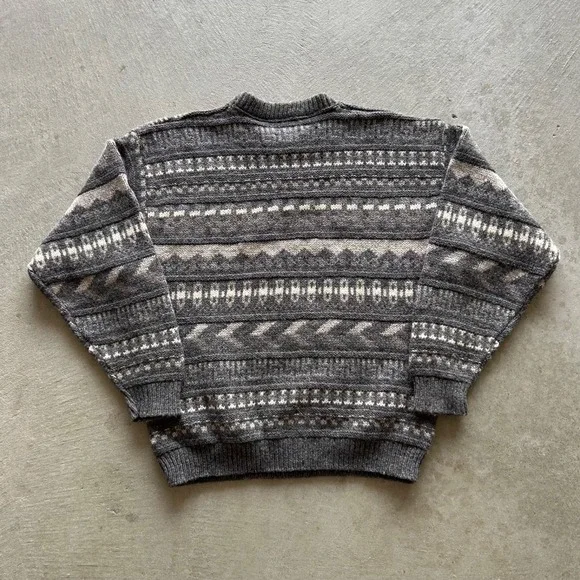 Vintage 90s Eddie Bauer Sweater Size Large Gray Striped Wool Pullover USA Made - Picture 4 of 5